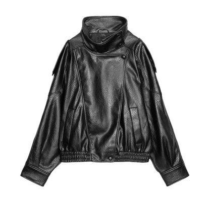 Viral leather jacket with stand-up collar