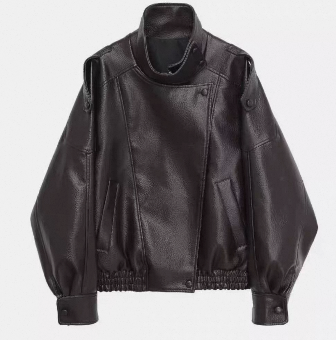 Viral leather jacket with stand-up collar