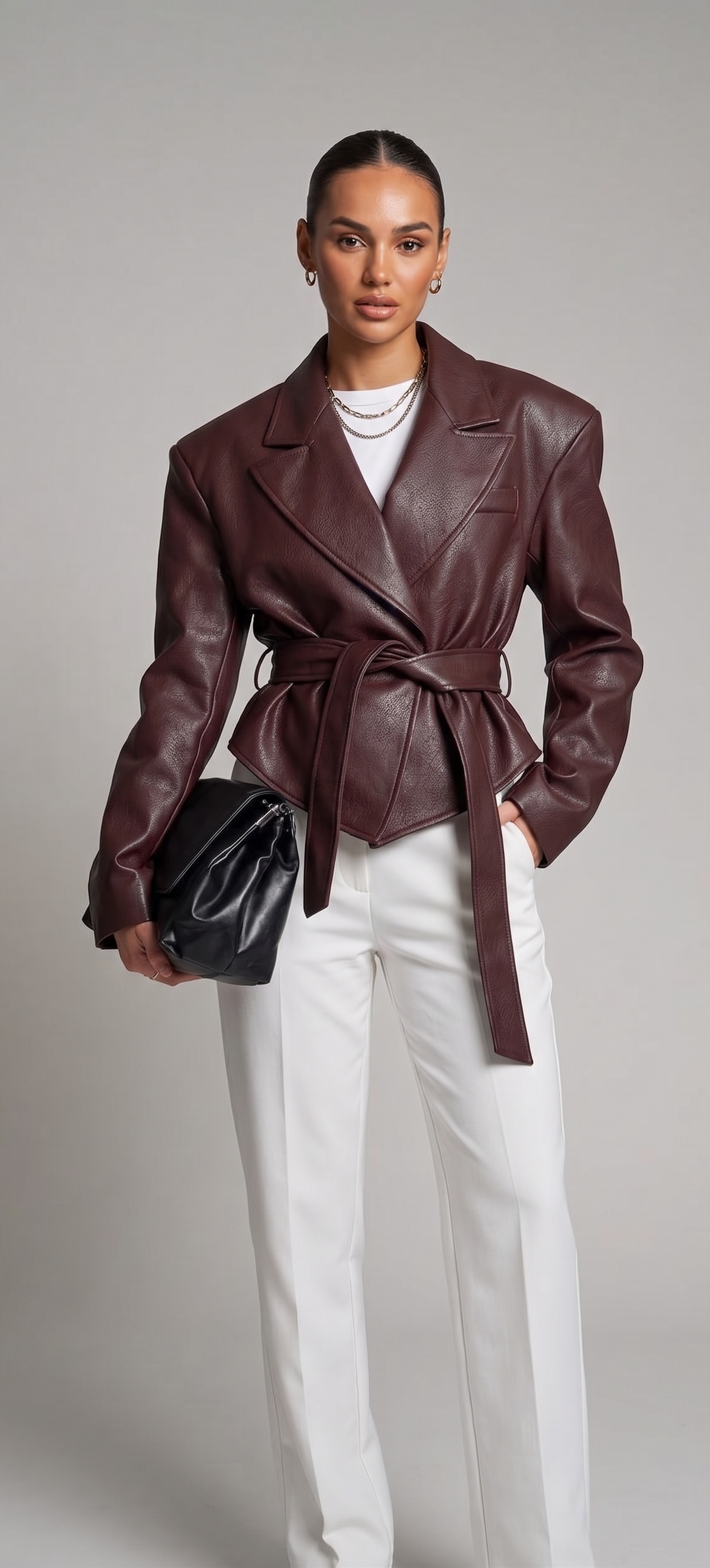 Red-brown leather jacket with belt
